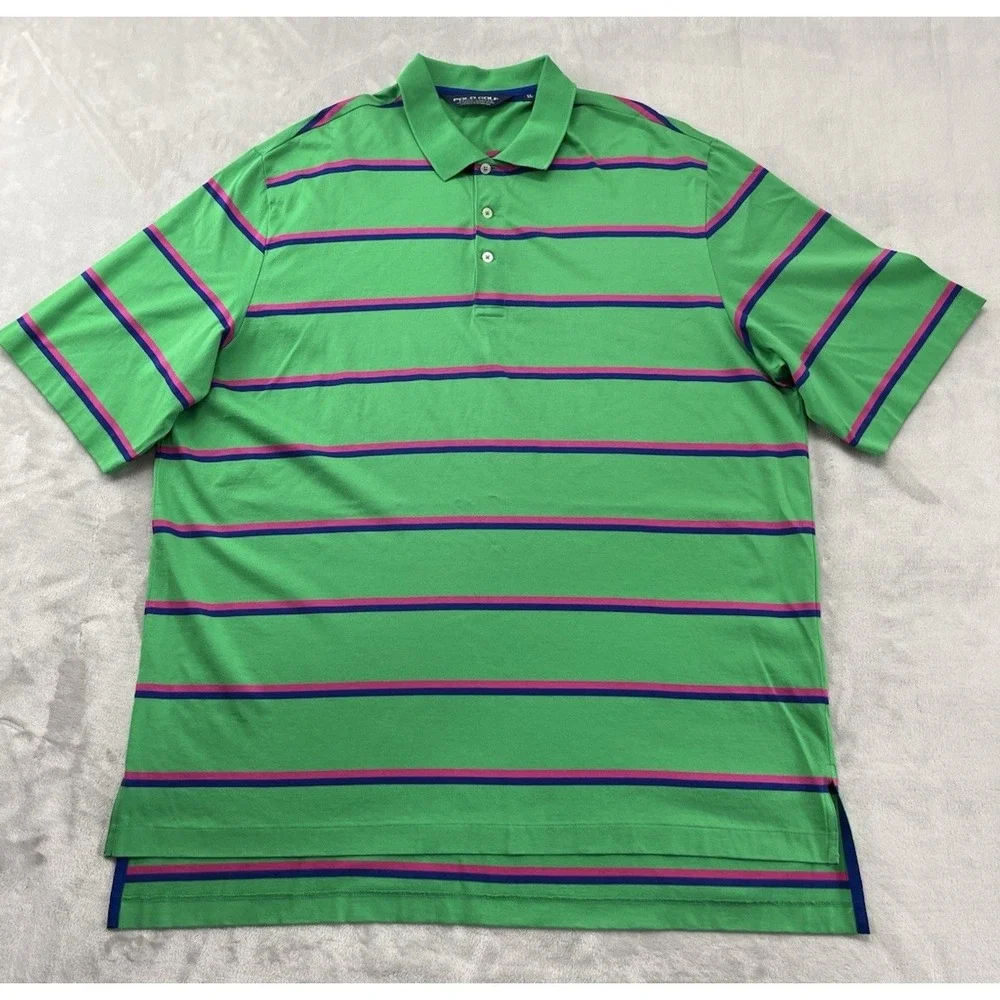 Polo Golf Ralph Lauren Polo Shirt Men XL Green Stripes Regular Hi-Low Slit Pima